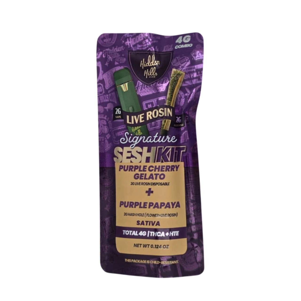 Hidden Hills Combo SeshKit THCA Disposable Vape 2G + Hashhole Pre-Rolls 2G - Purple Cherry Gelato-Purple Pappaya Sativa | SeshKit Combo