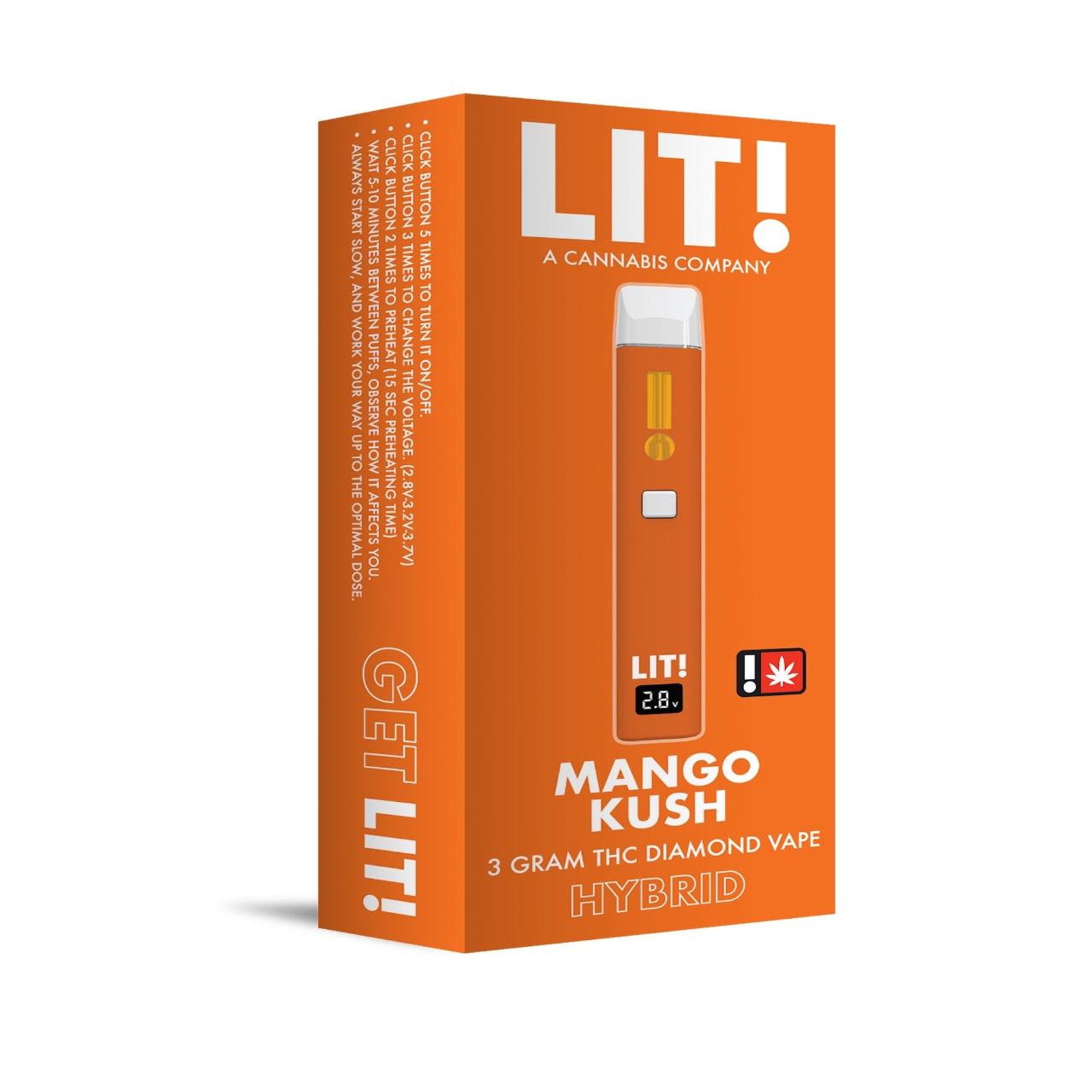 LIT THC Diamond Disposable Vape 3G - Mango Kush Hybrid | THC Diamond 3G
