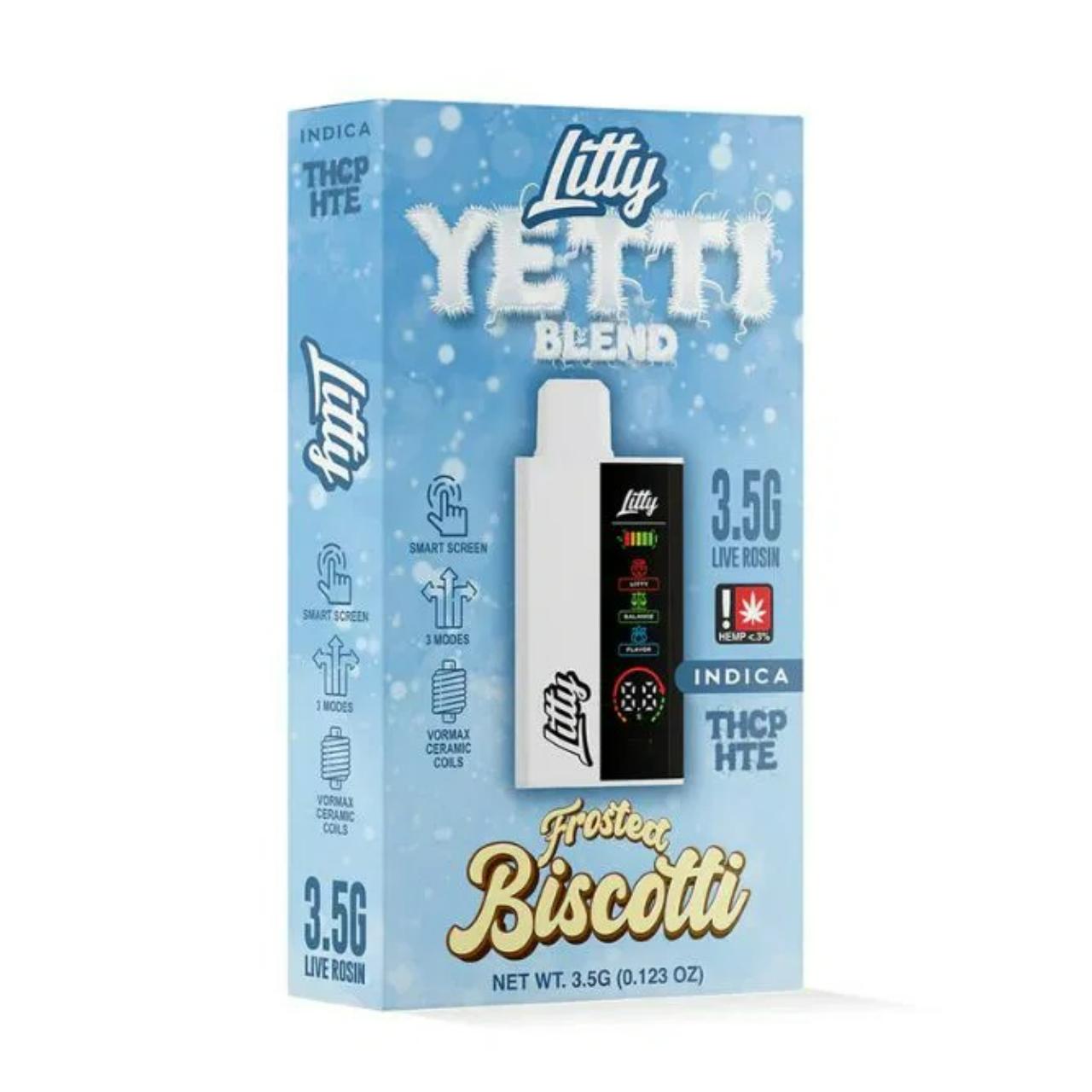 Litty Yetti Live Rosin Blend THCP/HTE Disposable Vape 3.5G - Frosted Biscotti Indica | Yetti Live Rosin