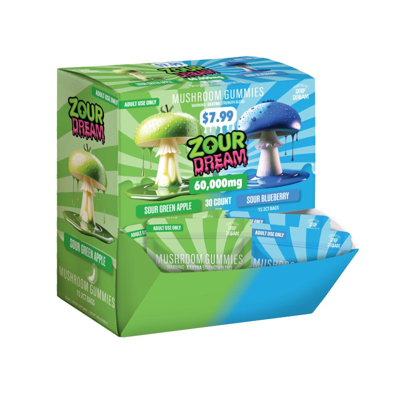 Zour Dream Edible Mushroom Gummies 60000MG – Sour Blueberry / Sour Green Apple (30CT)