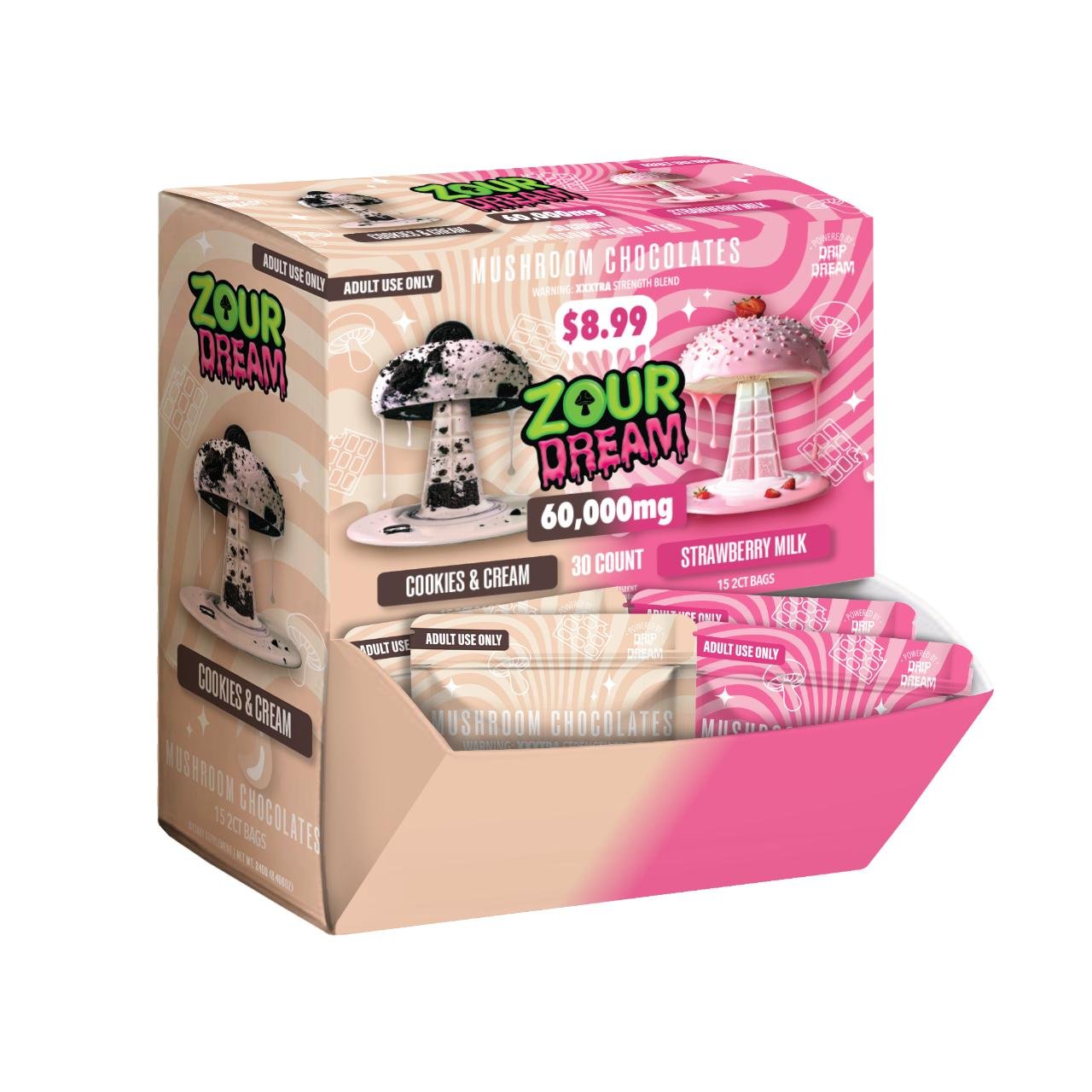 Zour Dream Mushroom Chocolate 60000MG – Cookies Cream / Strawberry Milk (30CT)