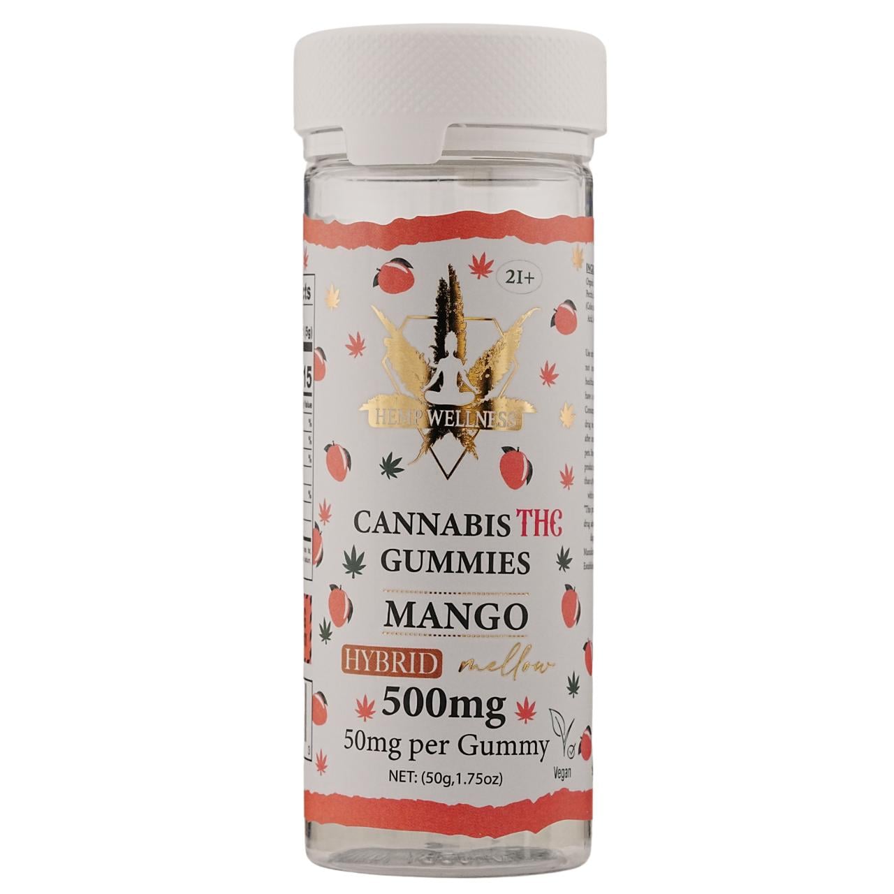 Hemp Wellness Pure Gold THC Gummies 500MG – 10CT – Mango (Hybrid)