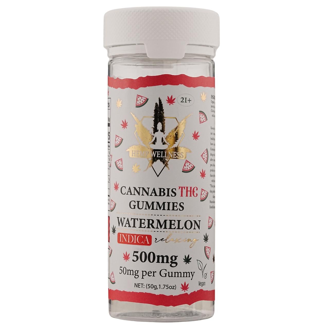 Hemp Wellness Pure Gold THC Gummies 500MG – 10CT – Watermelon (Indica)