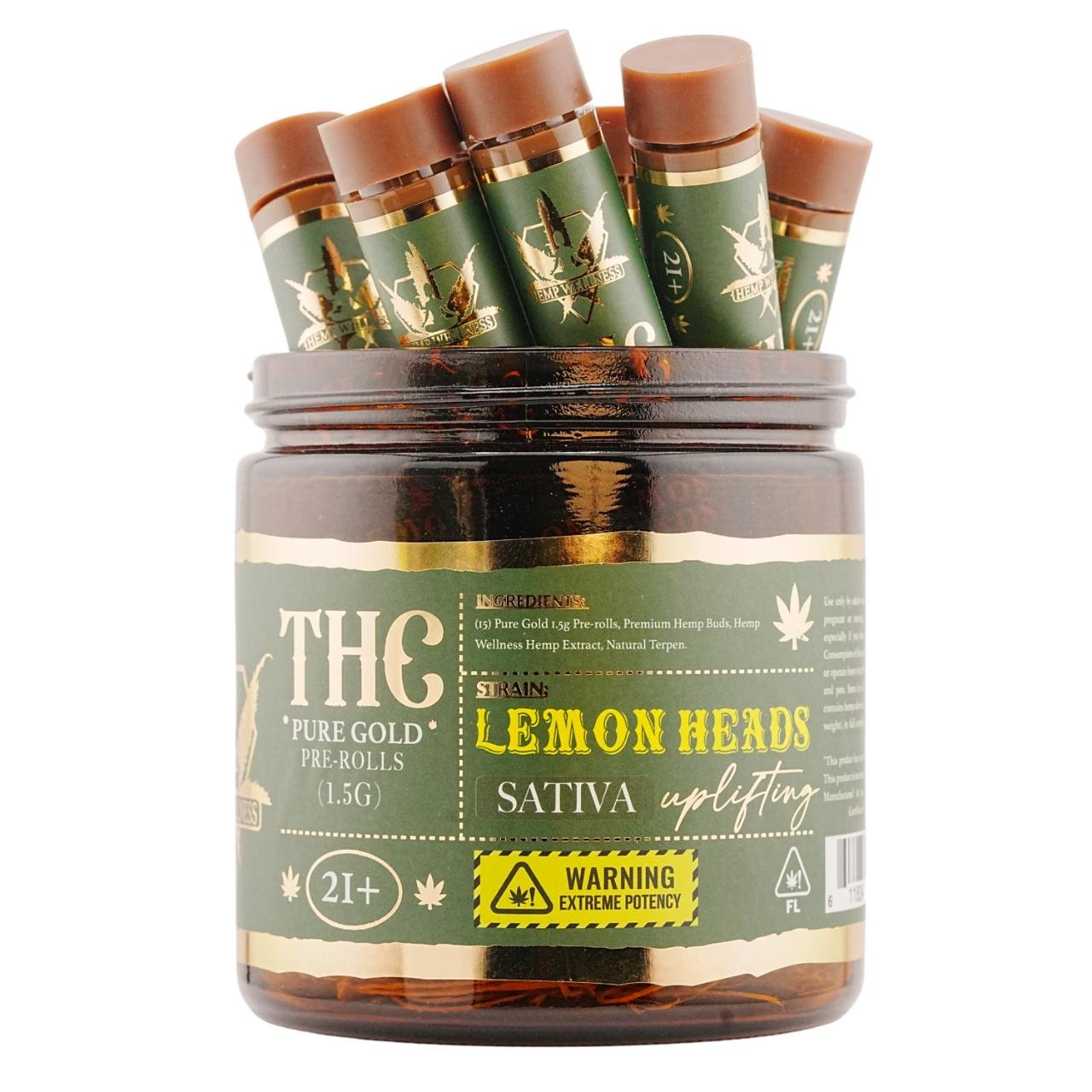 Hemp Wellness Pure Gold THC Prerolls 1.5G – Lemon Heads Sativa | 12CT