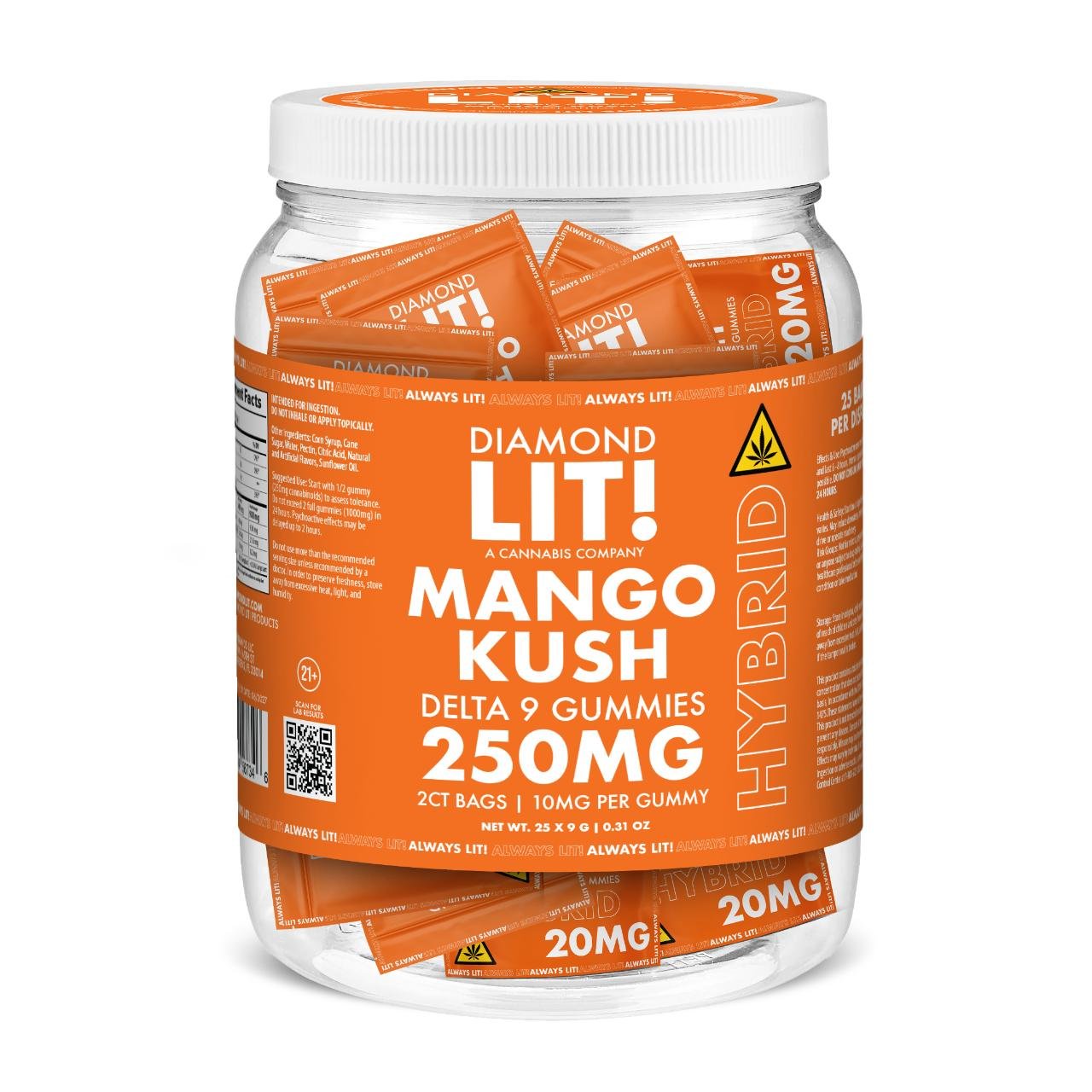 LIT THC D9 Gummies Jar – Mango Kush Hybrid | 2PK-25CT