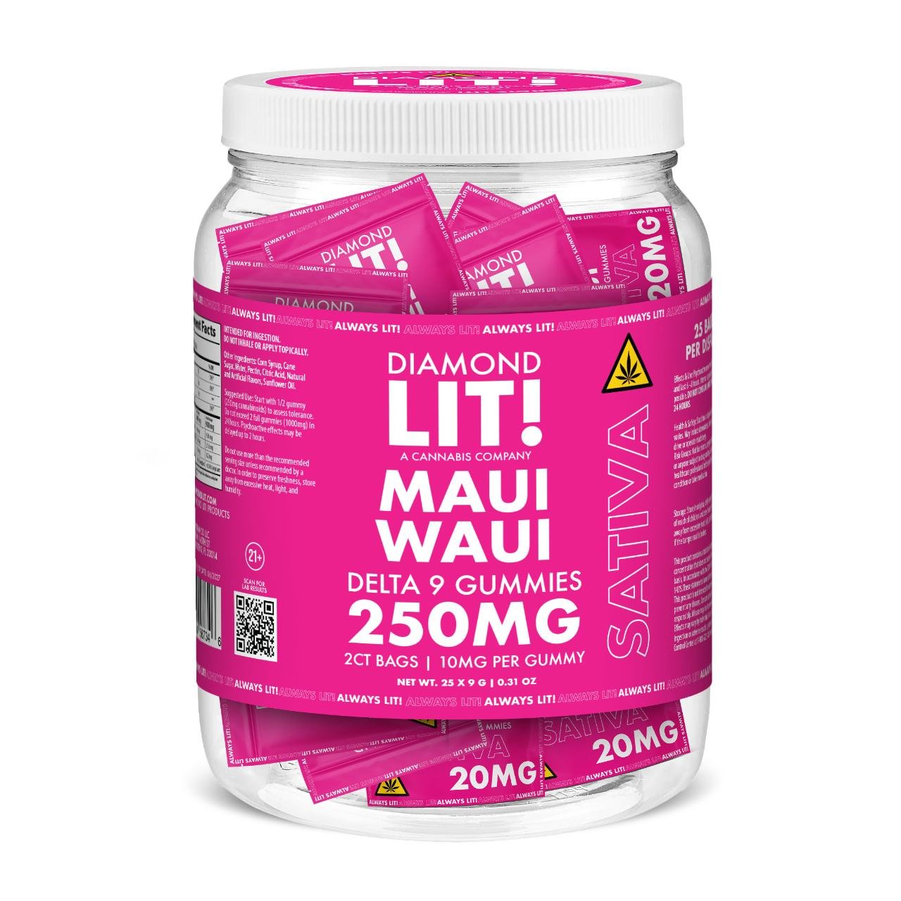 LIT THC D9 Gummies Jar – Maui Waui Sativa | 2PK-25CT