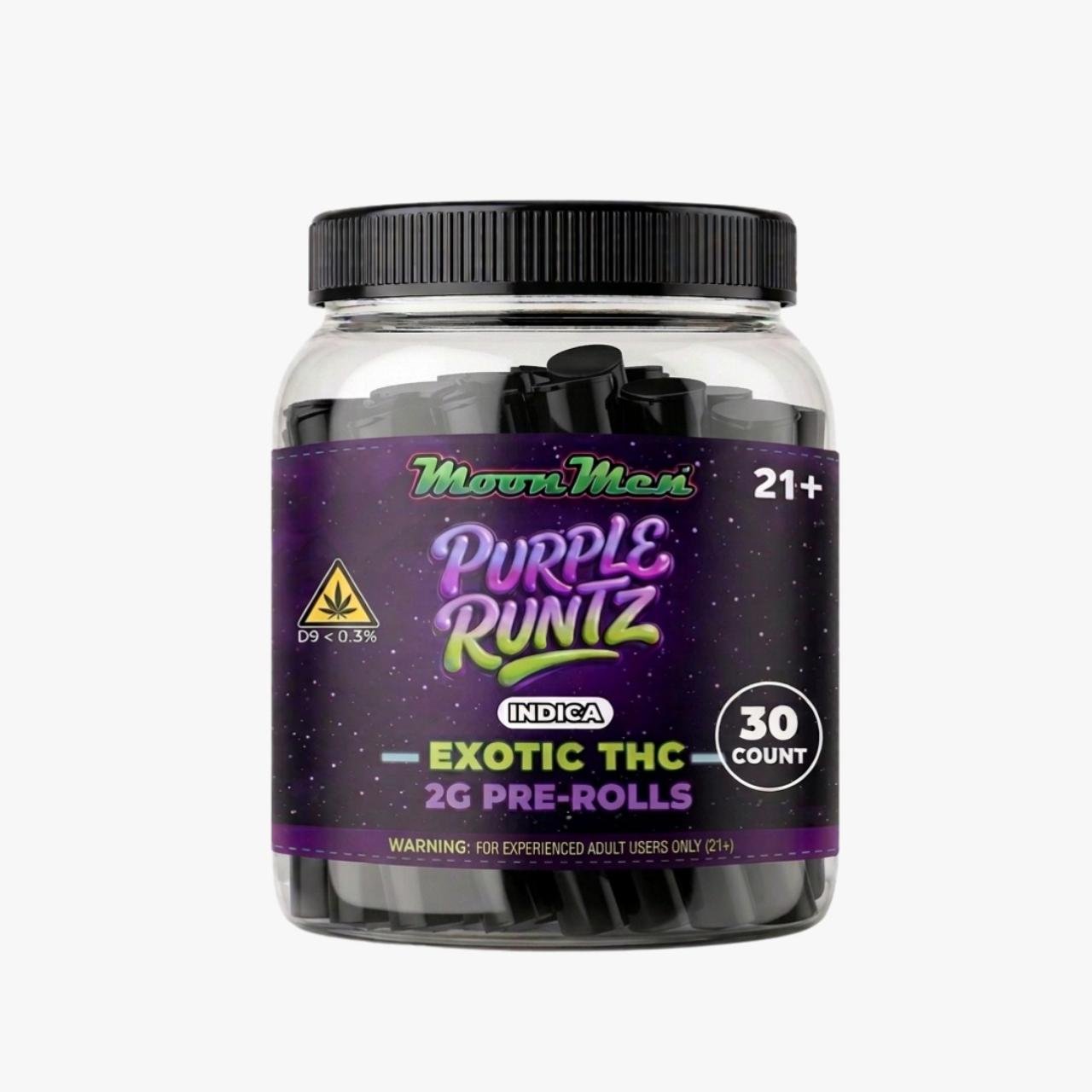 Moon Men THC Exotic Prerolls 2G-30CT Bulk Box – Purple Runtz (Indica)