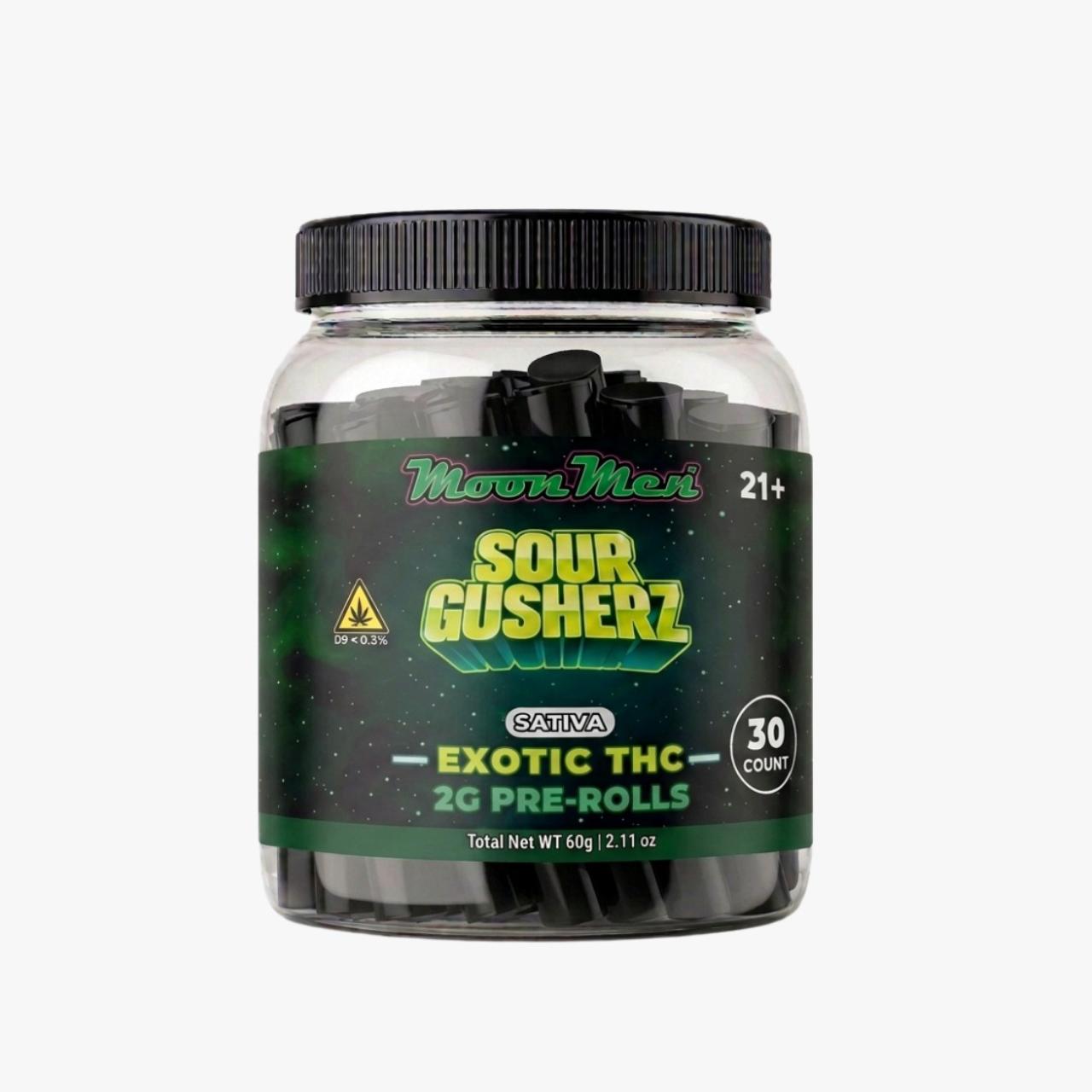 Moon Men THC Exotic Prerolls 2G-30CT Bulk Box – Sour Gusherz (Indica)