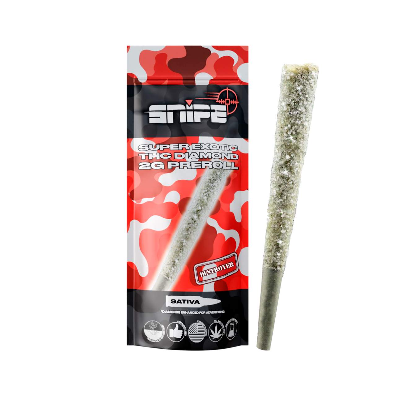 Snipe THCP Diamond Coated Prerolls 2G – Destroyer Sativa | 1PK Single
