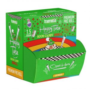 Truemoola Happy Tube THCA Prerolls 1.5G – Hoody Candy Hybrid | 25CT Bulk Display Jar