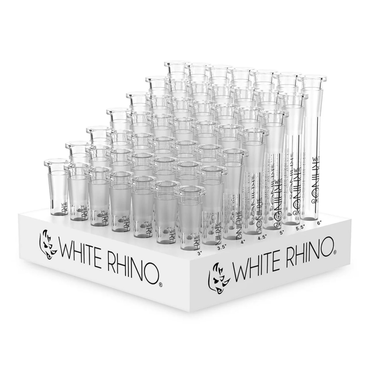 White Rhino 19/14 Glass On Glass Downstem 7 Sizes - 49CT Display