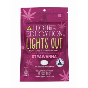 Higher Education Lights Out THC/Melatonin/Mushroom Blend Gummies - Strawanna - Hybrid